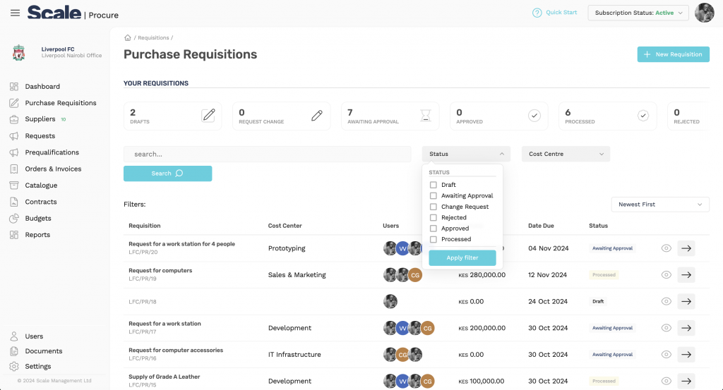 Scale's Internal Requisition Dashboard